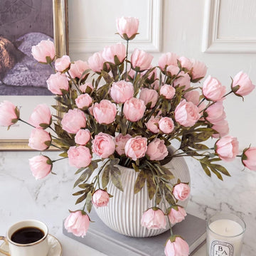 Faux Silk Peony Artificial Flowers Stem for Vase, 8 Pcs, Pink