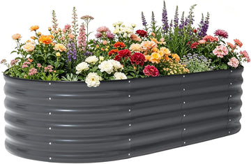 6x3x1.5ft Galvanized Raised Garden Bed Outdoor, 18'' Oval Large Metal Planter Garden Boxes for Gardening, Planting