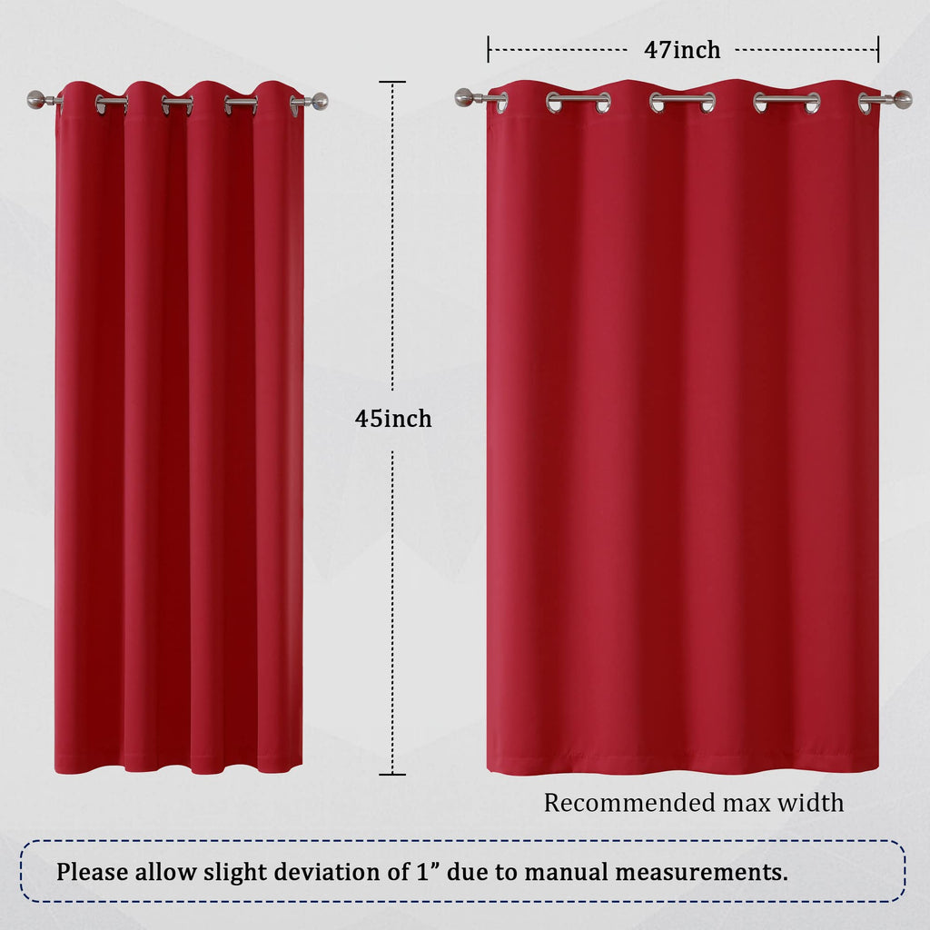 Red Blackout Curtains 45 Inches Long Short Kitchen Curtains with Grommet Room Darkening Thermal Insulated Window
