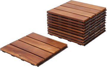 Outdoor Collection Phuket Natural Acacia Wood 4-Slat Interlocking Floor Tile Patio Deck 12 x 12-inch (Set of 10)
