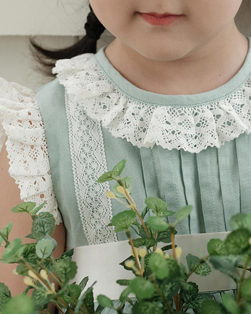 Baby Girl Vintage Dress Mint Green Sleeveless Lace Dress for Birthday 6T