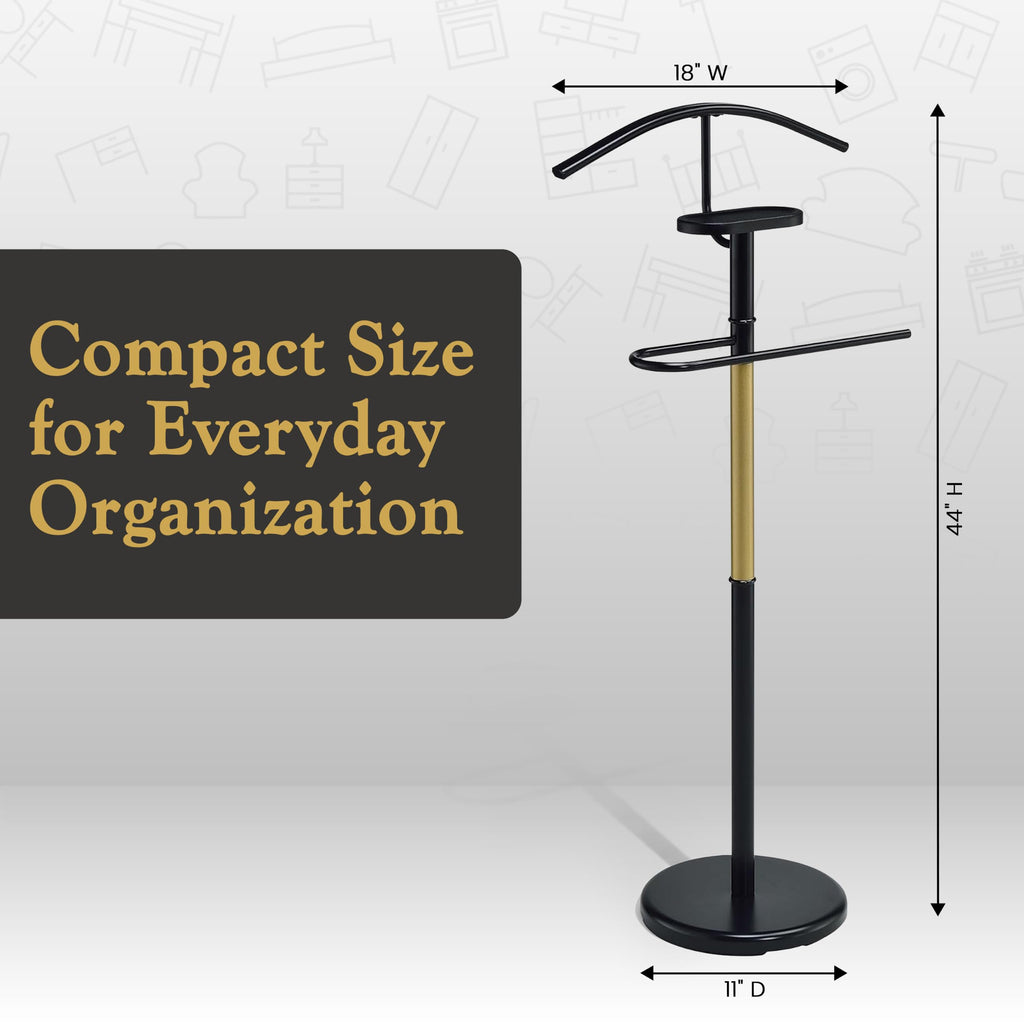 Luca Valet Stand - Metal Freestanding Suit Rack and Clothes Organizer with Clothing Bar, Trouser/Tie Holder &