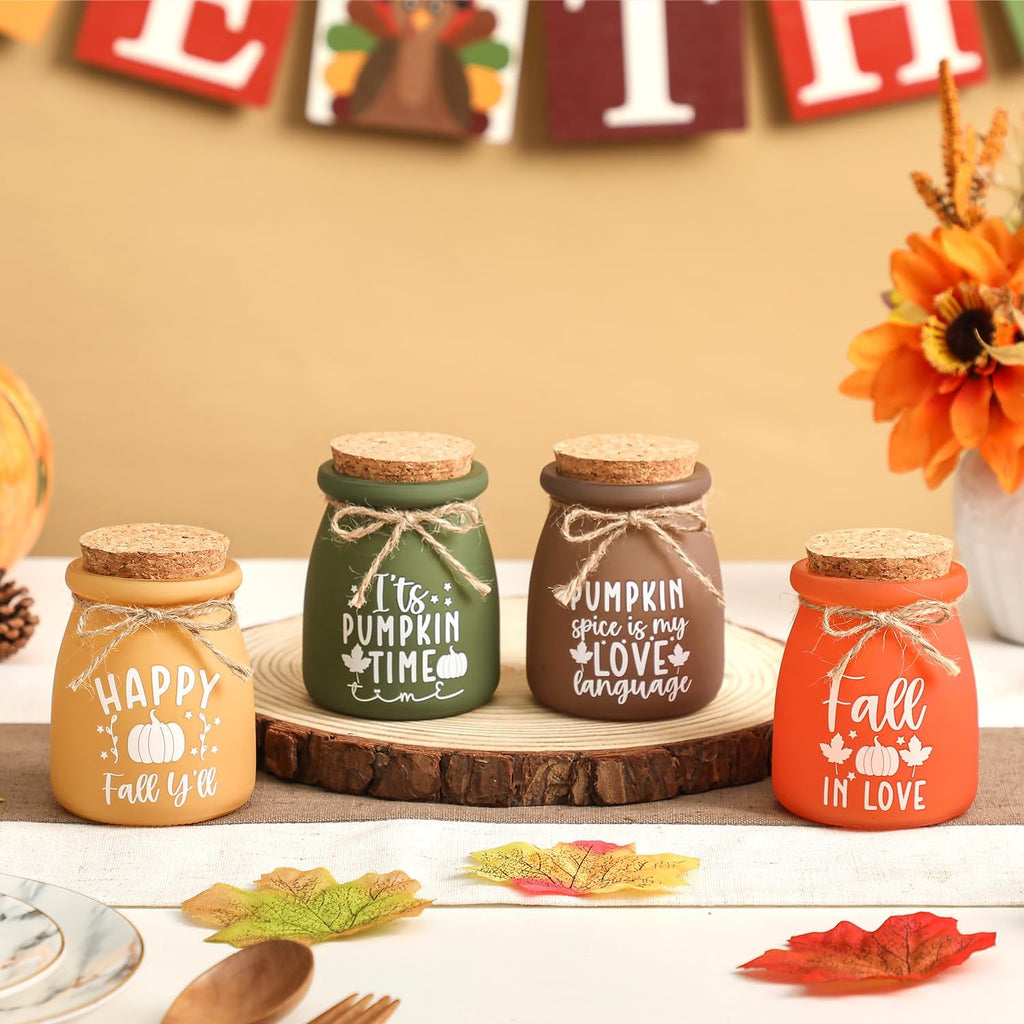 Fall Tiered Tray Decor, Mini Mason Jars for Fall Table Decor - Set of 4
