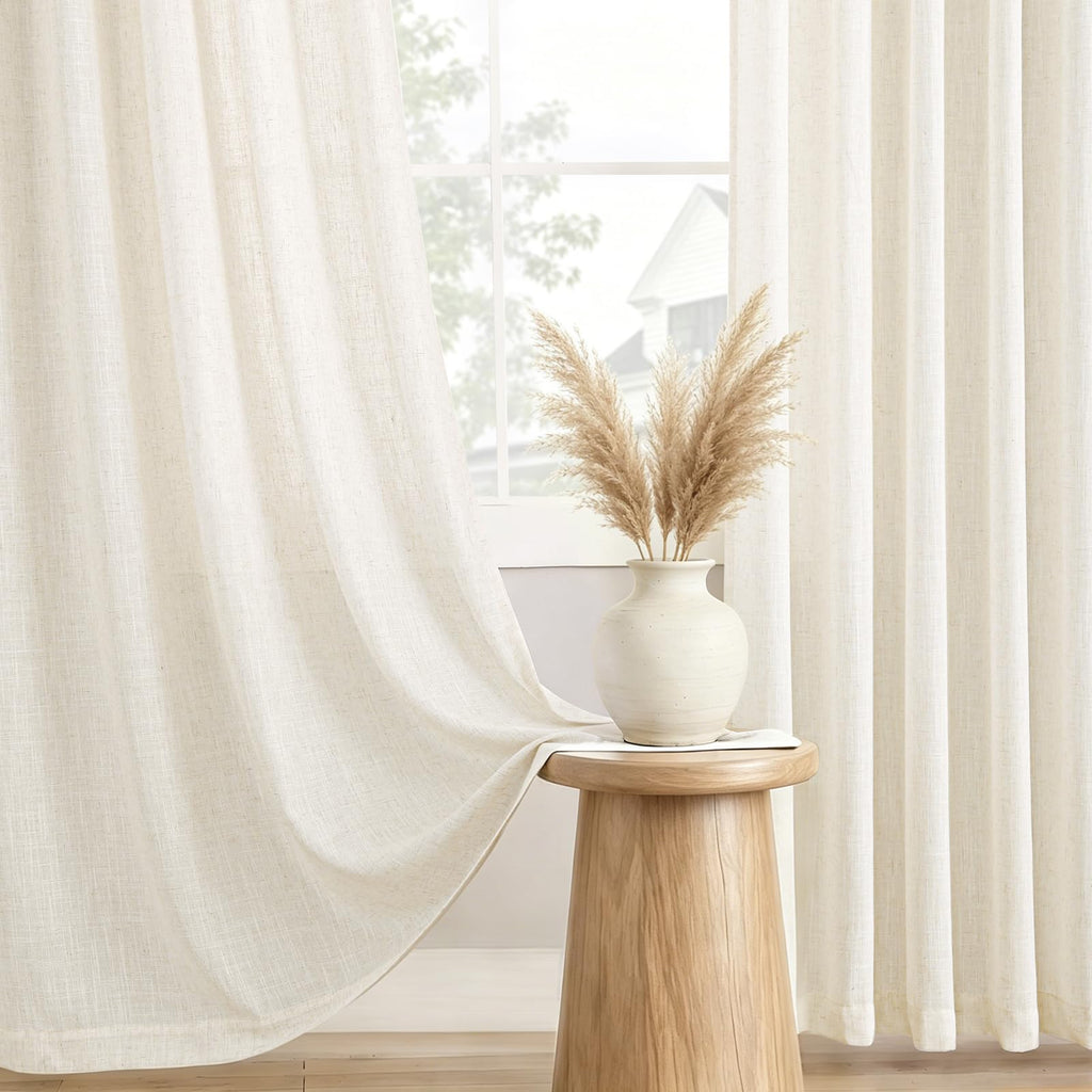 Birch Pinch Pleated 92 inch Long Linen Curtains 2 Panels Set Track System Curtains Neutral Modern Elegant Light