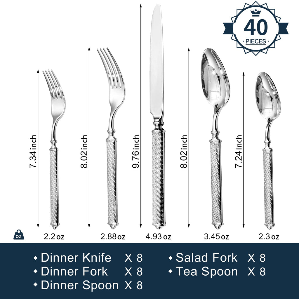 Silverware Set for 8, 40 Piece Flatware Set, 18/10 Stainless Steel