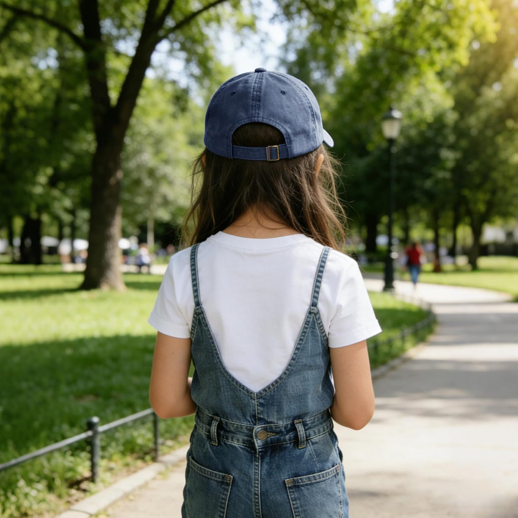 Kids Washed Denim Baseball Cap, 100% Cotton Curved Brim Hat, Breathable Sweatband for Boys Girls Outdoor Daily Use