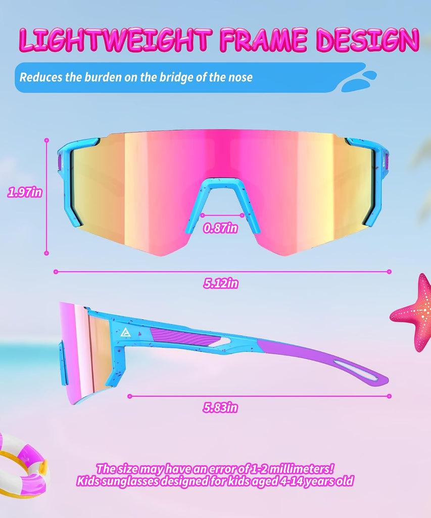 Kids Sunglasses Youth Baseball Softball Sunglasses for Girls Boys Age 4-14 UV Protection Sports Kids 3 Pack