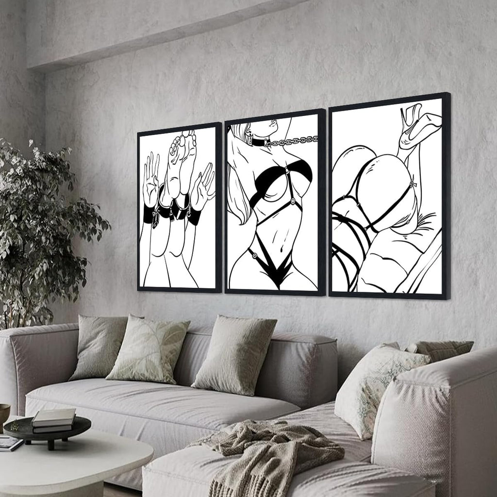 Sexy Woman Body Lines Canvas Wall Art 3 Plane Abstract Erotic Girl Nude Posters Bondage Female Fetish Prints Artwork