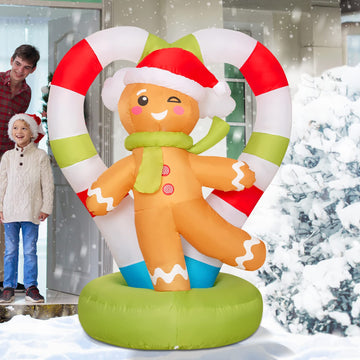 5.4FT Christmas Inflatables Outdoor Decorations, Blow Up Gingerbread Man Inflatable with Built-in LEDs for Christmas