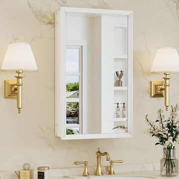 14 x 24 White Recessed Medicine Cabinet with Mirror, Assembly Required, Bathroom Medicine Cabinet with Mirror