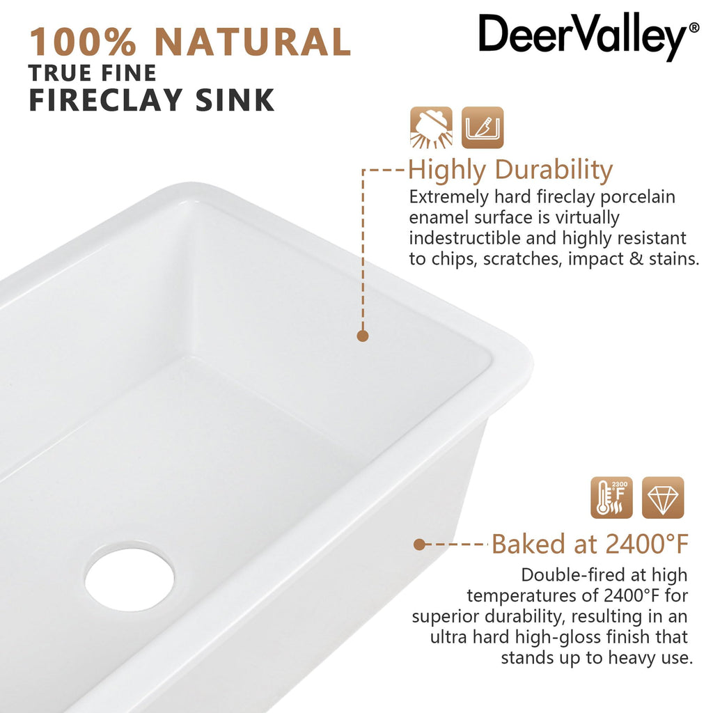 Undermount Kitchen Sink 32 inch White Fireclay Farmhouse Sink