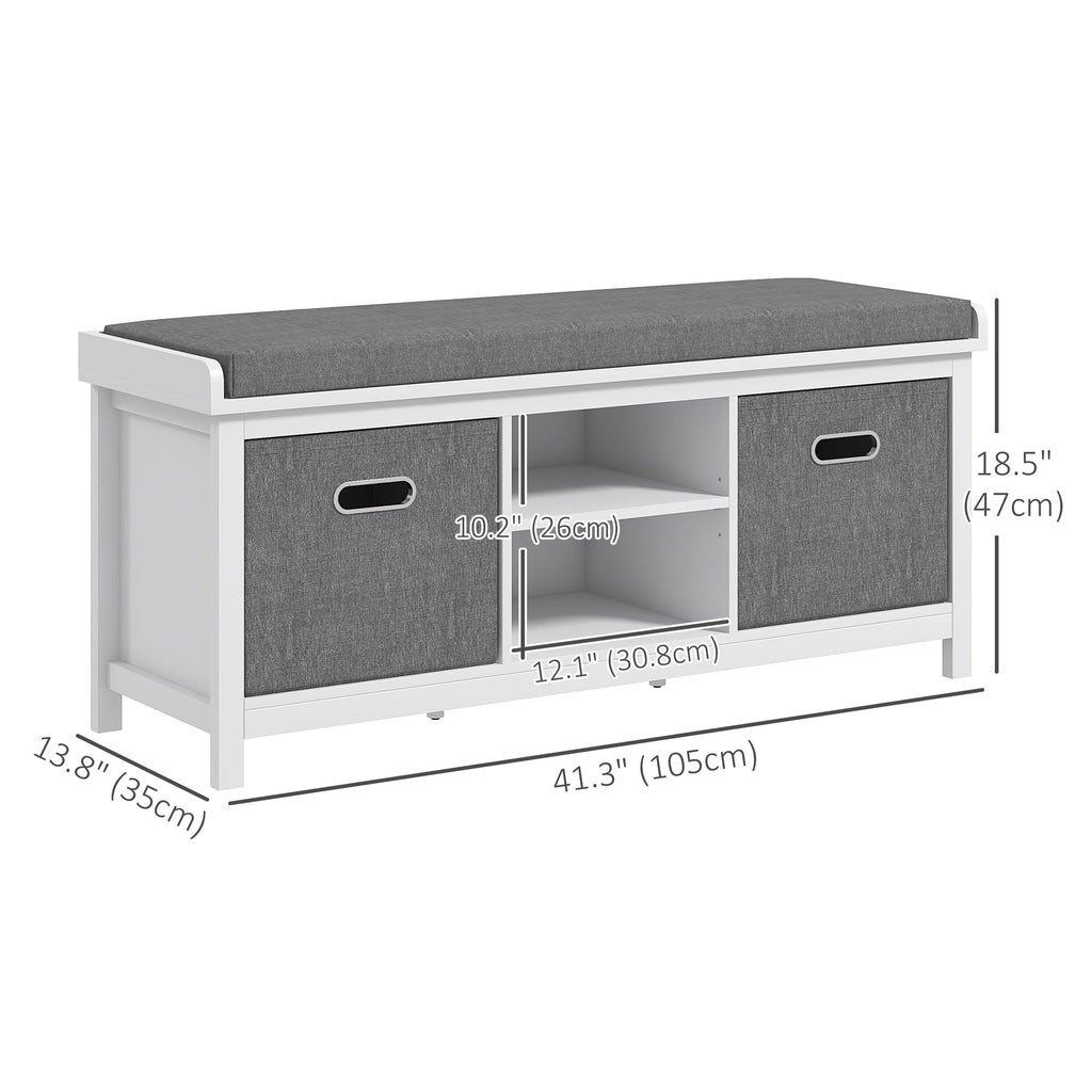 Shoe Bench with Cushion, Padded Seat, 2 Drawers, White