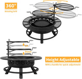 35 Inch Fire Pit with 2 Cooking Grate & Charcoal Pan, Outdoor Wood Burning BBQ Grill Firepit Bowl with Cover Lid, Steel Round Table for Backyard - Image 3