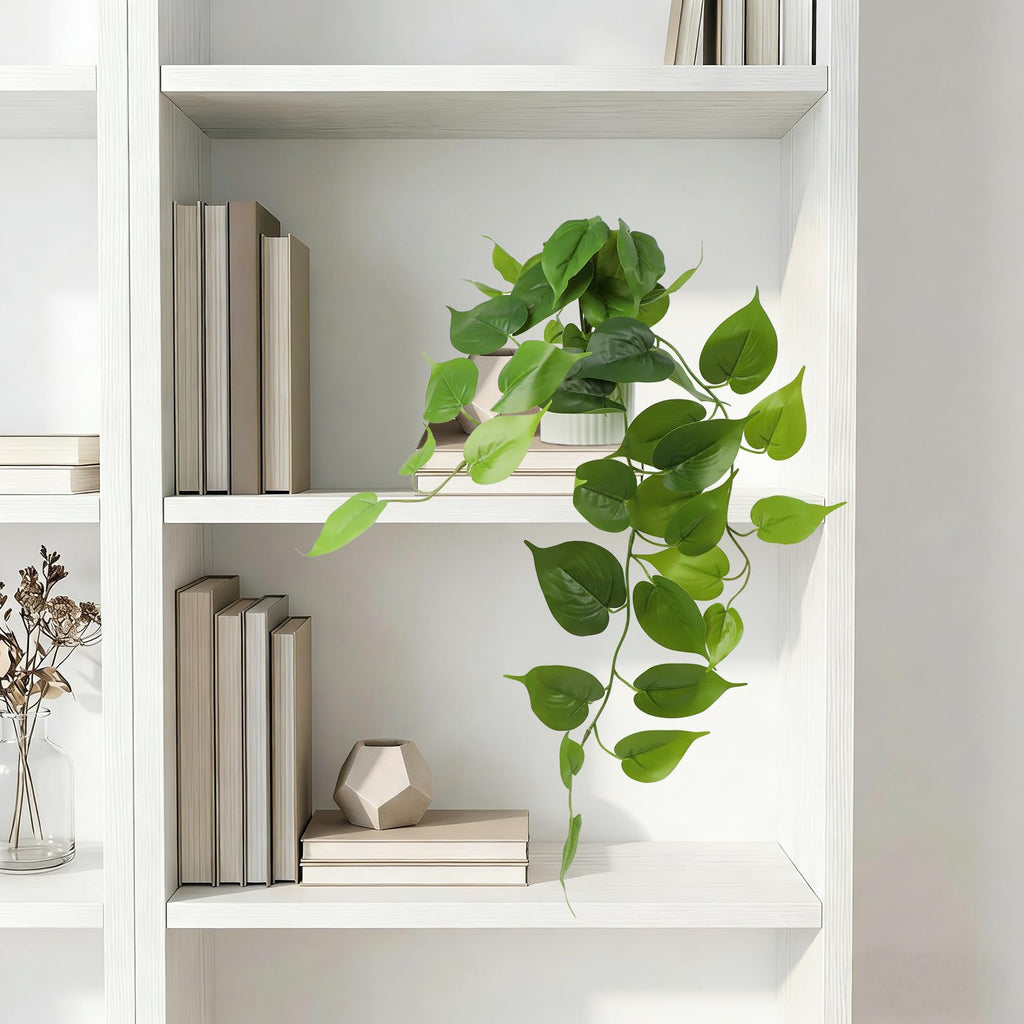 Fake Plants with White Pot, Realistic Artificial Pothos Hanging Plant, Faux Indoor Plant Bathroom Shelf Cabinet Decor