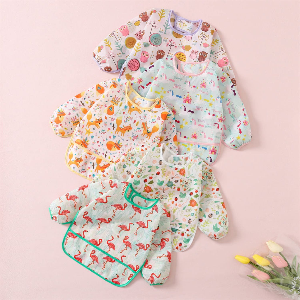 5 Pack Waterproof Long Sleeve Bibs for Babies & Toddlers 6-30M