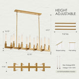 54-inch Linear Dining Room Pendant Light Fixture with Glass Tube,Gold Rectangular 12-Lights Industrial Kitchen Island Lighting Over Table(Included E26 Bulbs) A114-B0F1FH14VF