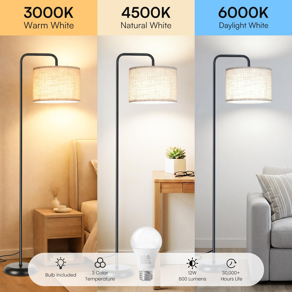 Floor Lamp, Black Standing Floor Lamp with 3 CCT Bulb