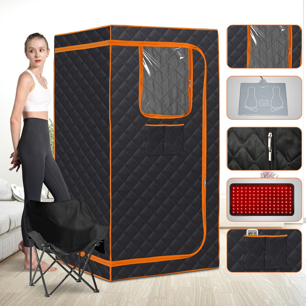 Smartmak Portable Infrared Sauna,1 Person Infrared Sauna Box with 660nm Red Light Therapy