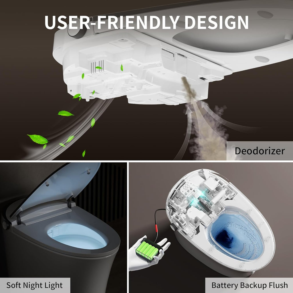 Smart Toilet Auto Open & Close One Piece Tankless Toilet with Bidet Built in Auto Flush Warm Water Air Dryer Heated