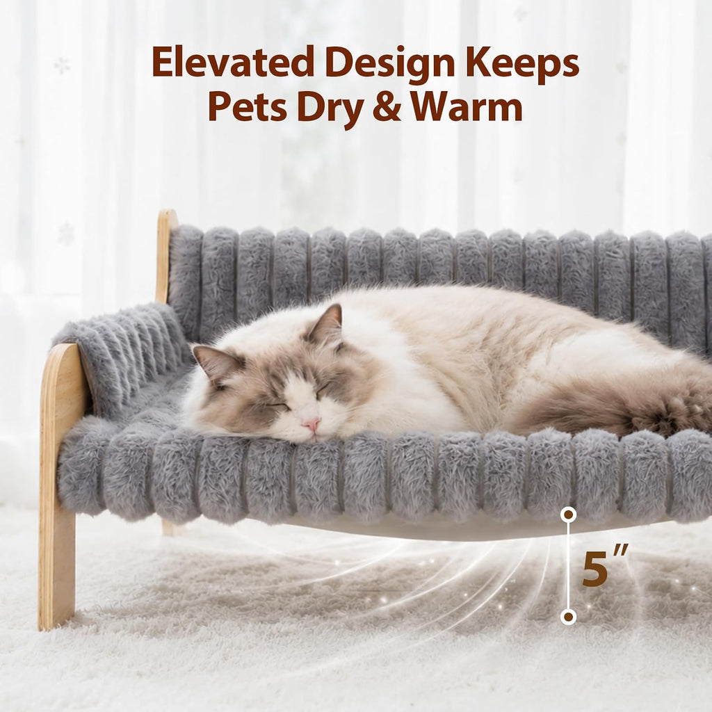 Elevated Cat Couch for Indoor Cats Wooden Cat Sofa for Kitty Puppy