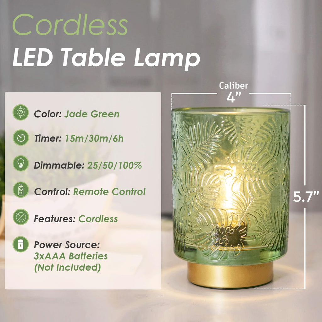 Battery Operated Small Cordless Table Lamps with Remote Control,Glass Dimmable Brightness Wireless Lamp