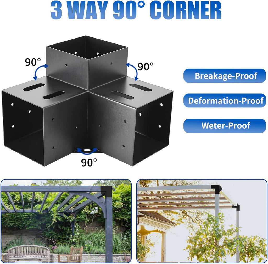 4x4 Pergola Brackets(Actual:3.6"x3.6") 3 Way Right Angle Cor - Image 4