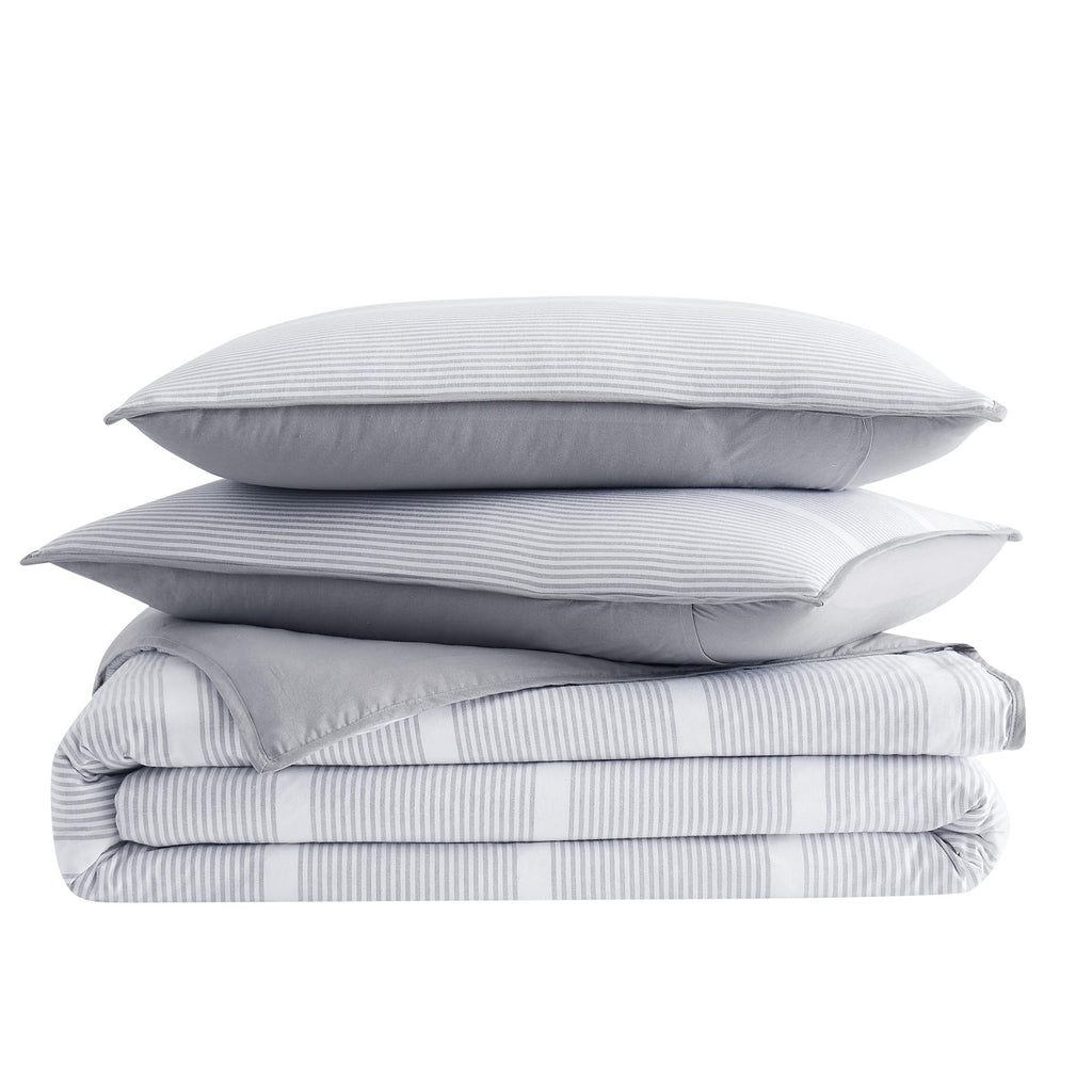 Niari Yarn Dye Stripe Grey Cotton 3-Piece Comforter Set, Stripe Themed, for Men and Women, Oeko-TEX Certified