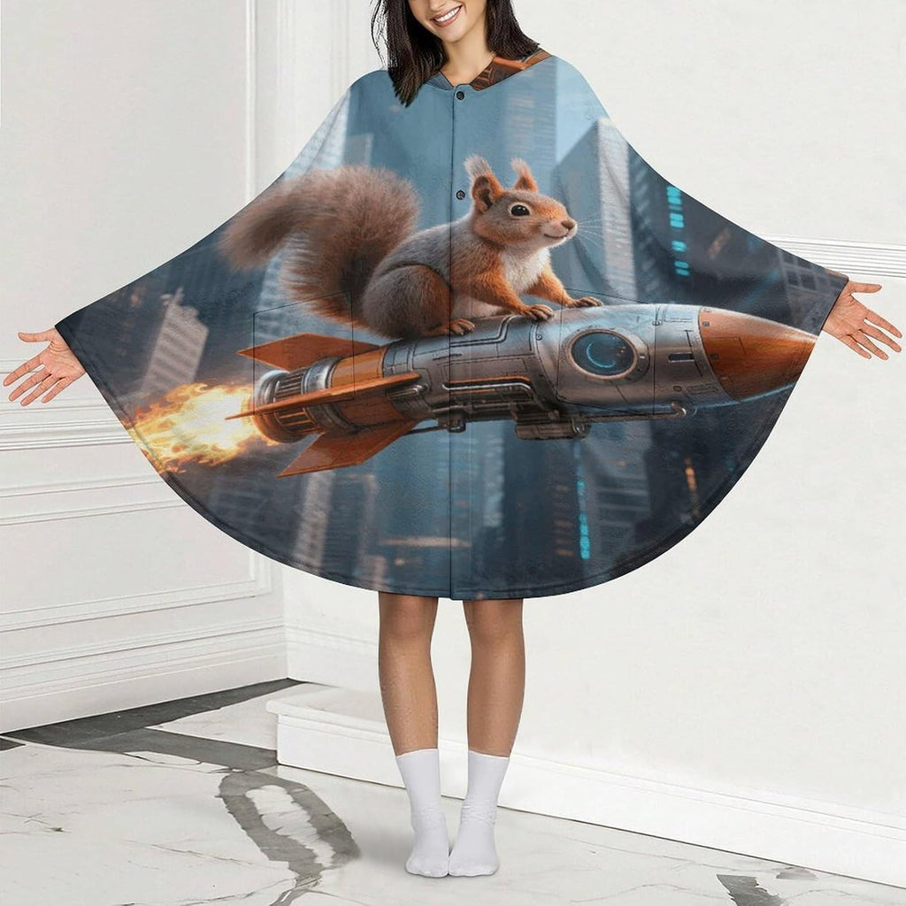 Rocket Squirrel Wearable Blanket Hoodie Flannel Hooded Blanket | Sweatshirt Oversized Cozy Sweater Gift