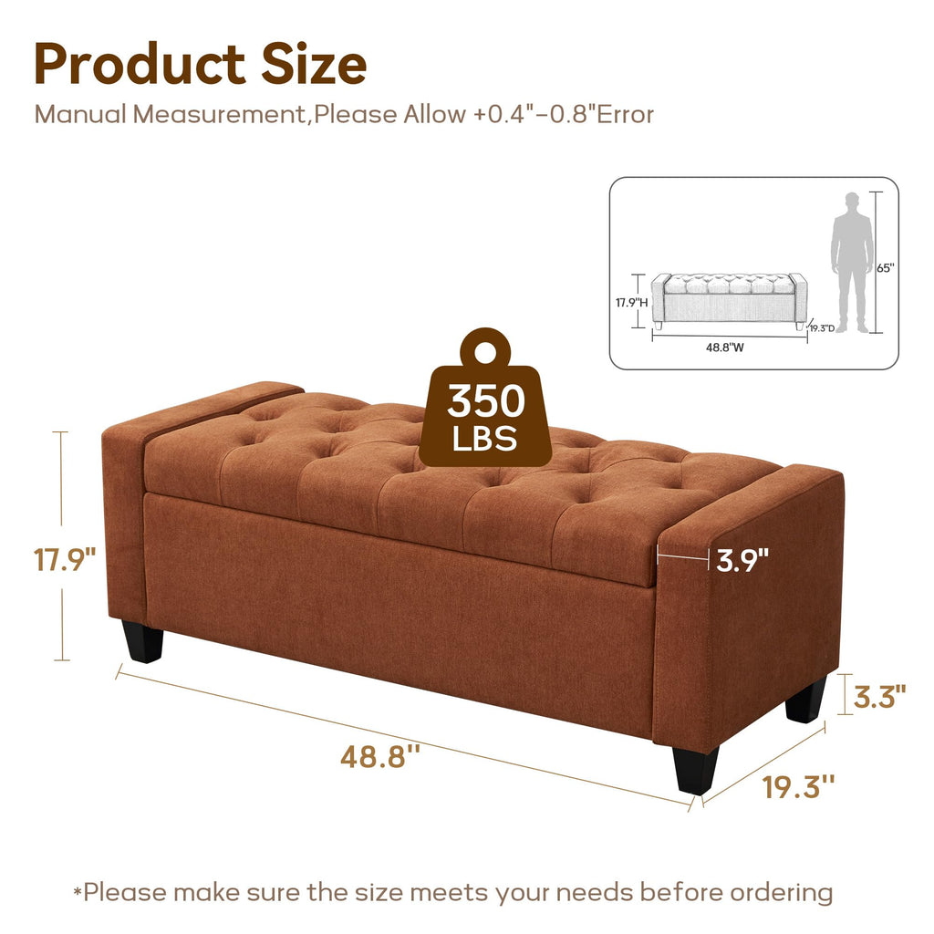 Ottoman with Storage, 48.8" Storage Ottoman Bench (Orange)