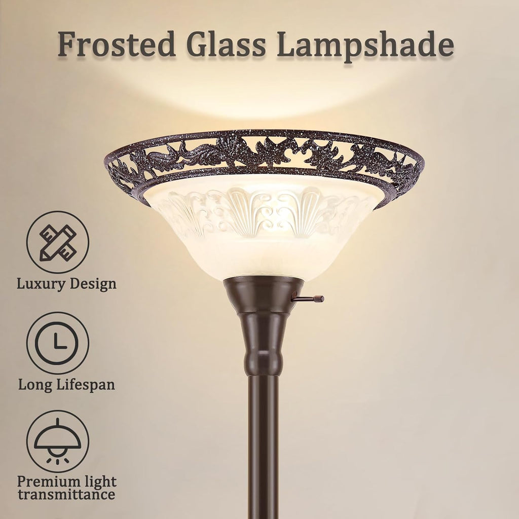 Torchiere Floor Lamp - 70" Victorian Floor Lamp with with Etched Glass Shade