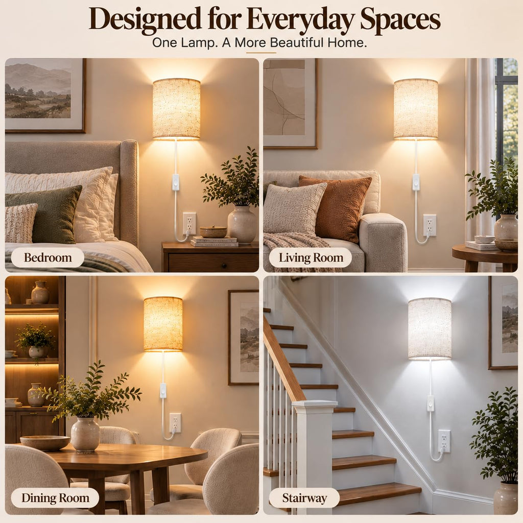 Plug in Wall Sconces Set of Two Wall Lights with On/Off Switch