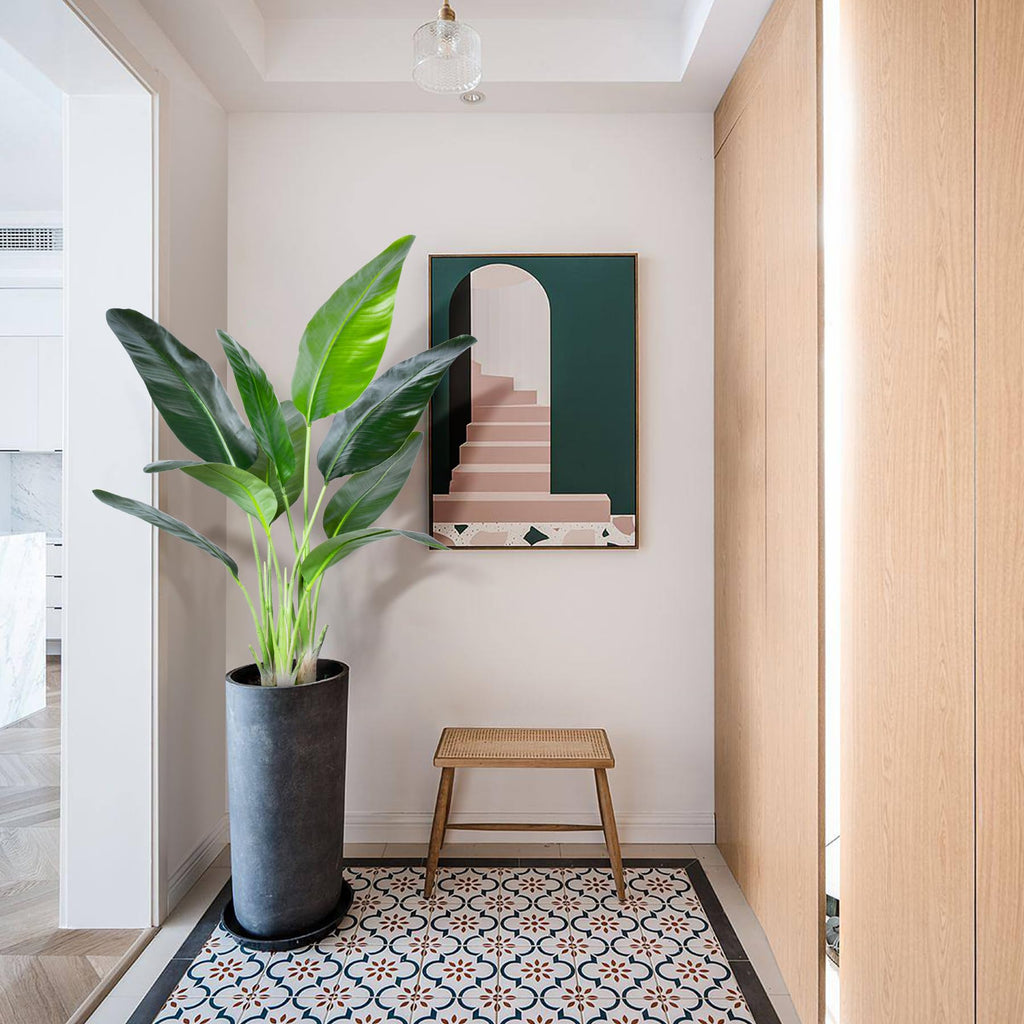 Artificial Bird of Paradise Plant, Faux Palm Tree Potted Plant with Real Touch Leaves, Fake Trees Living Room Office