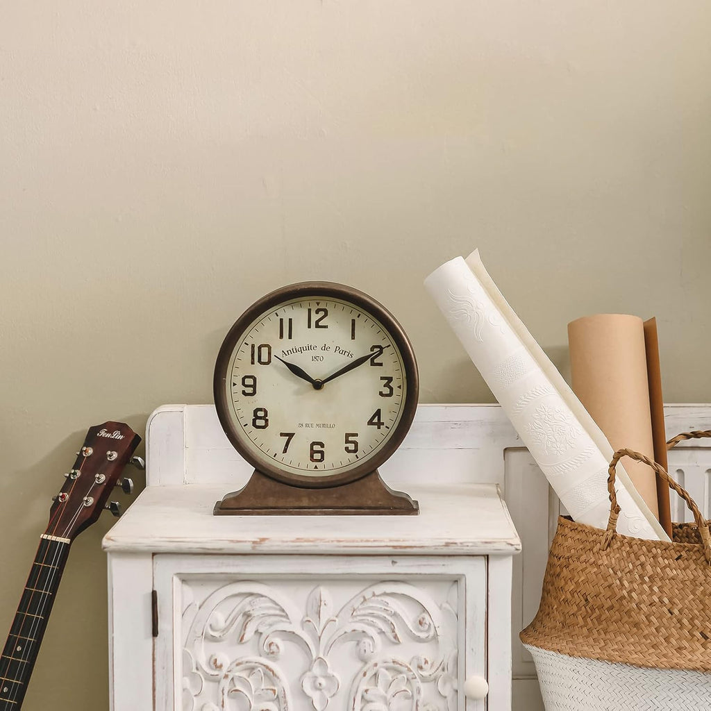 HOME Antique Mantel Clock, Battery Operated Decorative Desk Table Clock for Home, Office, Living Room, Bed Room