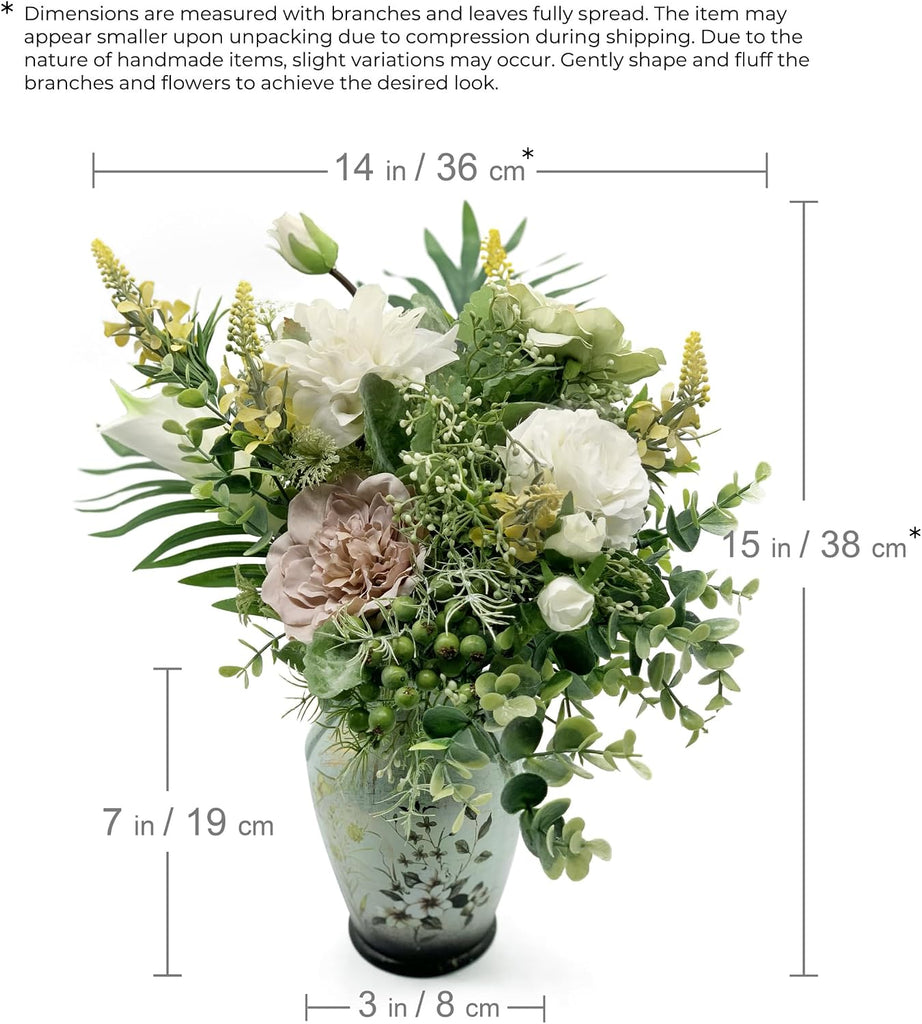 Faux Flowers in Ceramic Vase, Artificial Flower Arrangement Decoration Kitchen Living Dining Room Coffee Table