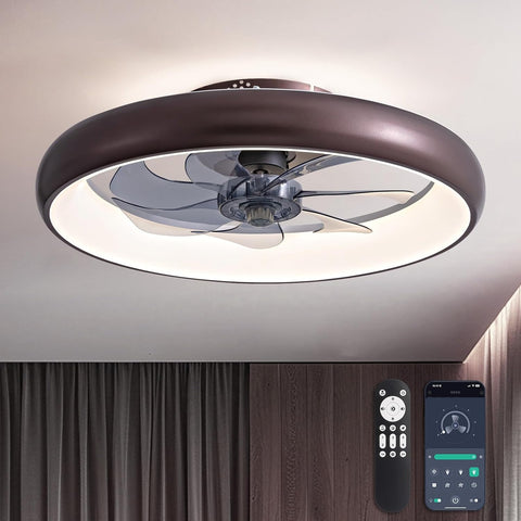 Ceiling Fan with Lights and Remote, 20'' Low Profile Flush Mount, 6 Wind Speeds, Modern Dimmable LED, Smart for Bedroom, Kids Room A101-B0CW1H2RT6