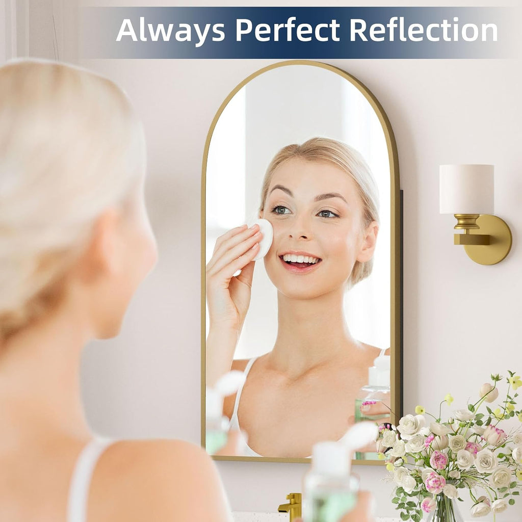 Medicine Cabinets , Brush Gold Arched Medicine Cabinet Recessed or Surface Wall-Mounted,Modern Bathroom Vanity Mirror