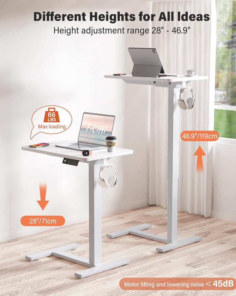 24 Inch Small Electric Standing Desk, Adjustable Mobile Laptop Desk