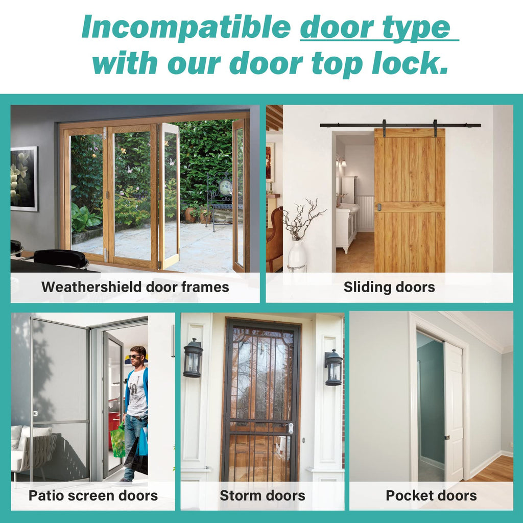 Child Safety Door Top Lock for 0.8-2'' Thick Doors, Kids & Pets Safe - 2 PC
