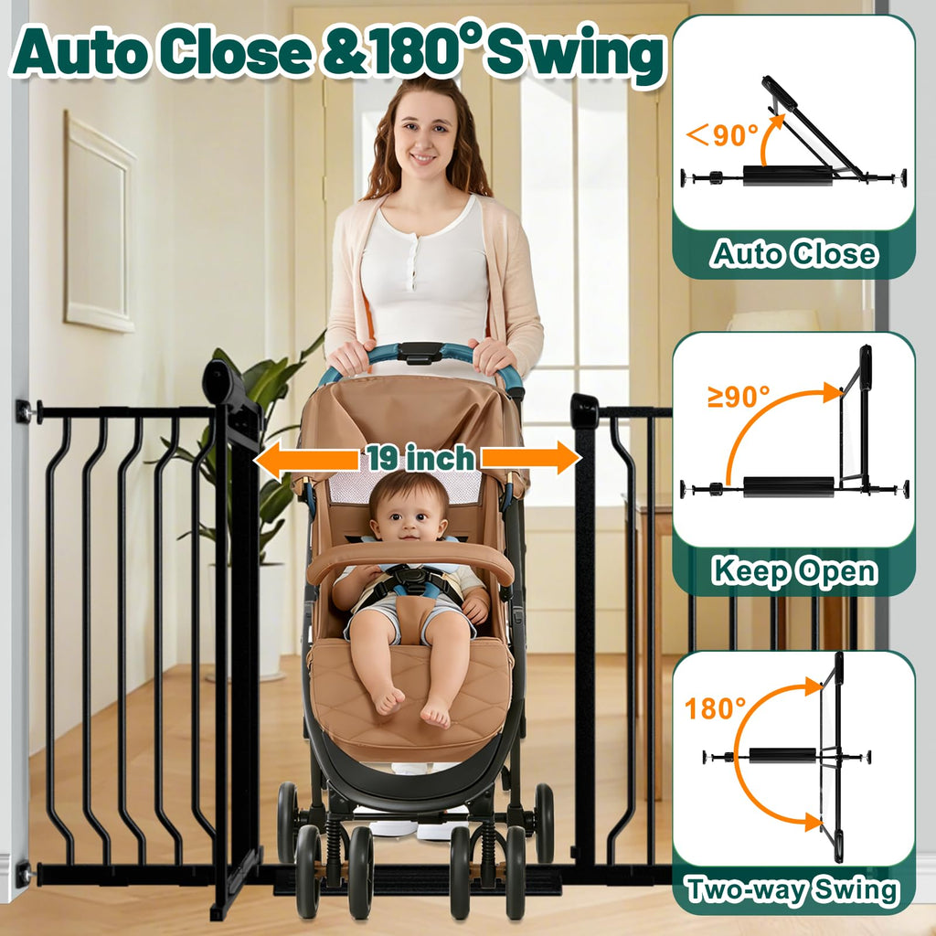 29.5-48 Inch Wide Triple Lock Clear Baby Gate Pressure Mounted