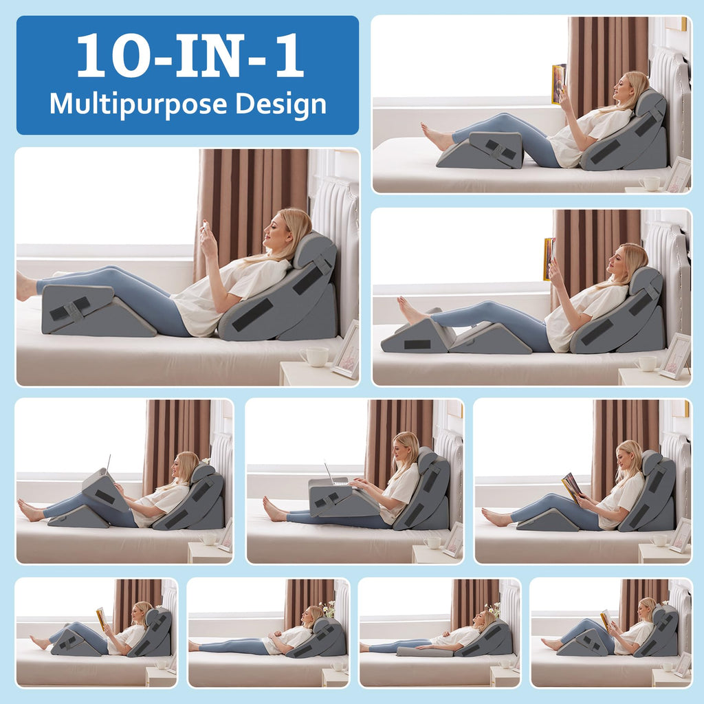 5Pcs Wedge Pillow Set for After Surgery, Memory Foam, Grey