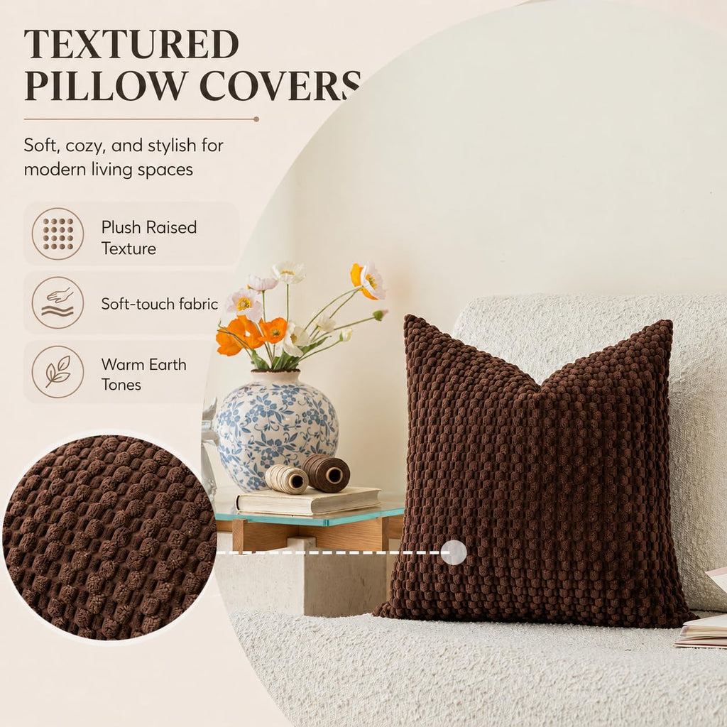 Decorative Soft Corduroy Throw Pillow Covers 20x20, Rustic Earth