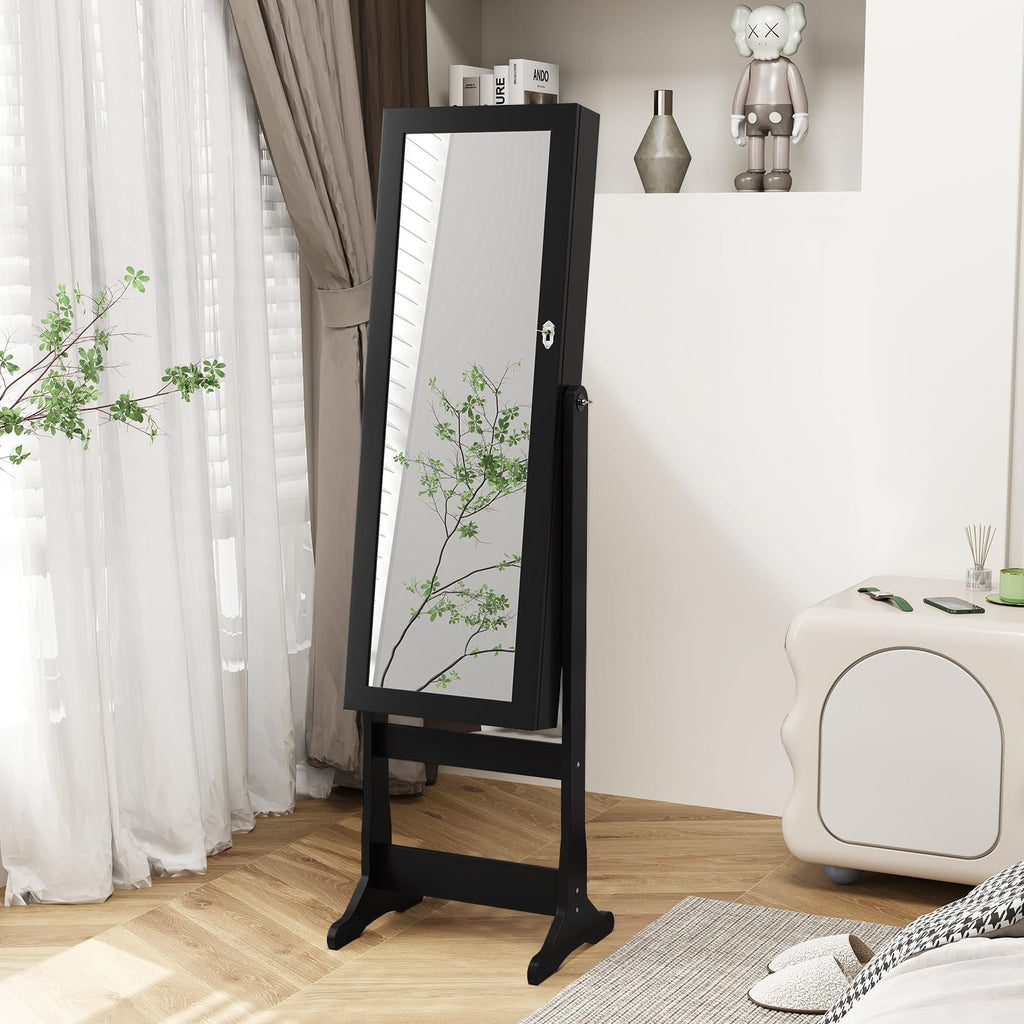 Standing Jewelry Cabinet with Full Length Mirror, 2 LEDs, Lockable