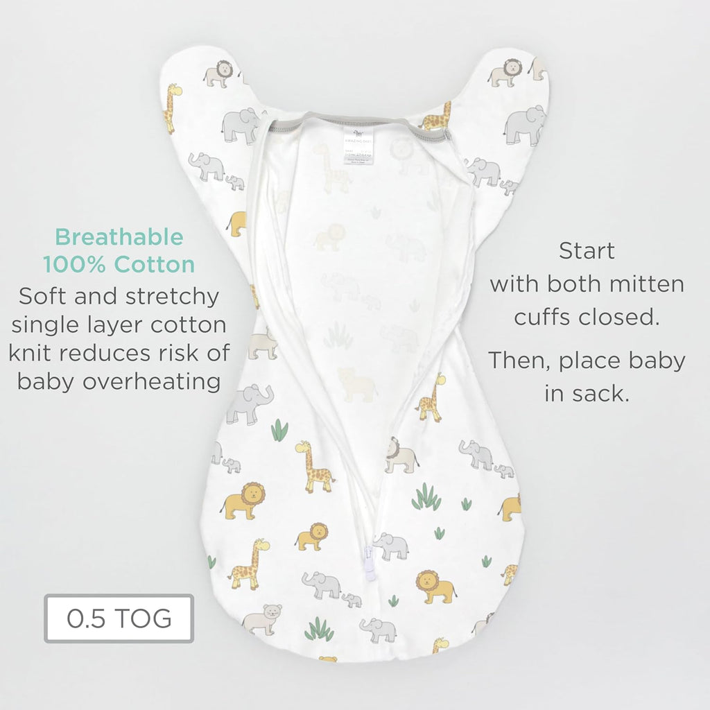 Transitional Swaddle Sack, Cotton, On Safari
