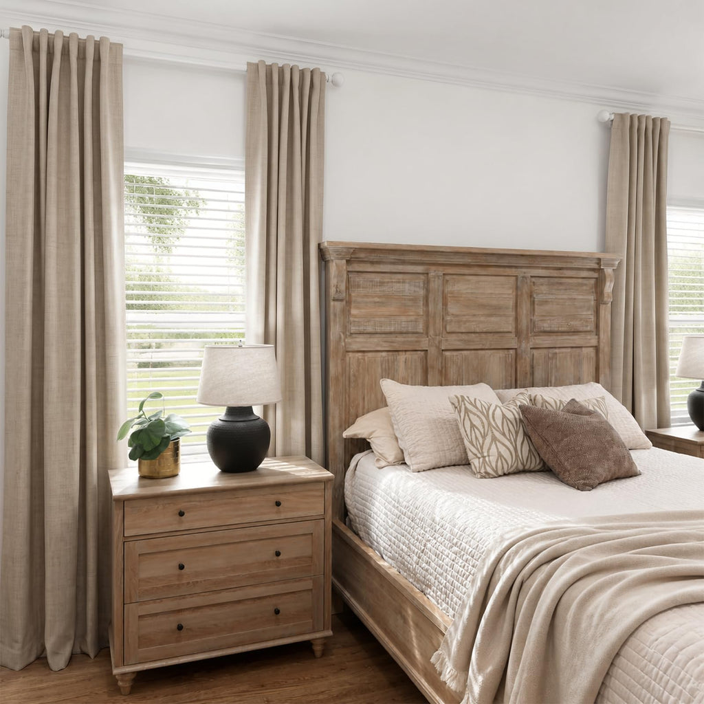 Linen Textured Total Blackout Curtains 120 Inches Long, Oatmeal