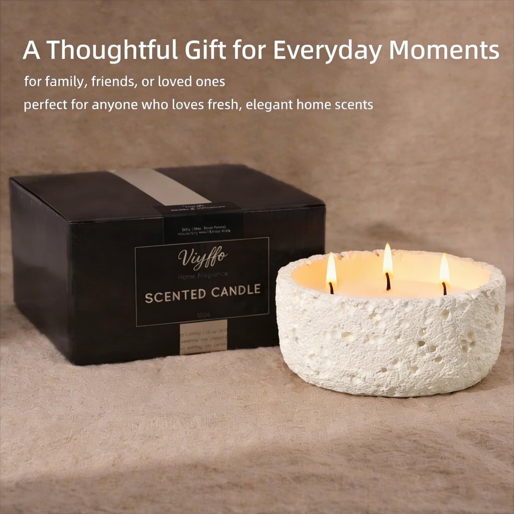 20oz Large Citronella Candles Outdoor, 3 Wick Decorative Candle, Non Toxic Soy Candles for Women, Matte Ivory Ceramic