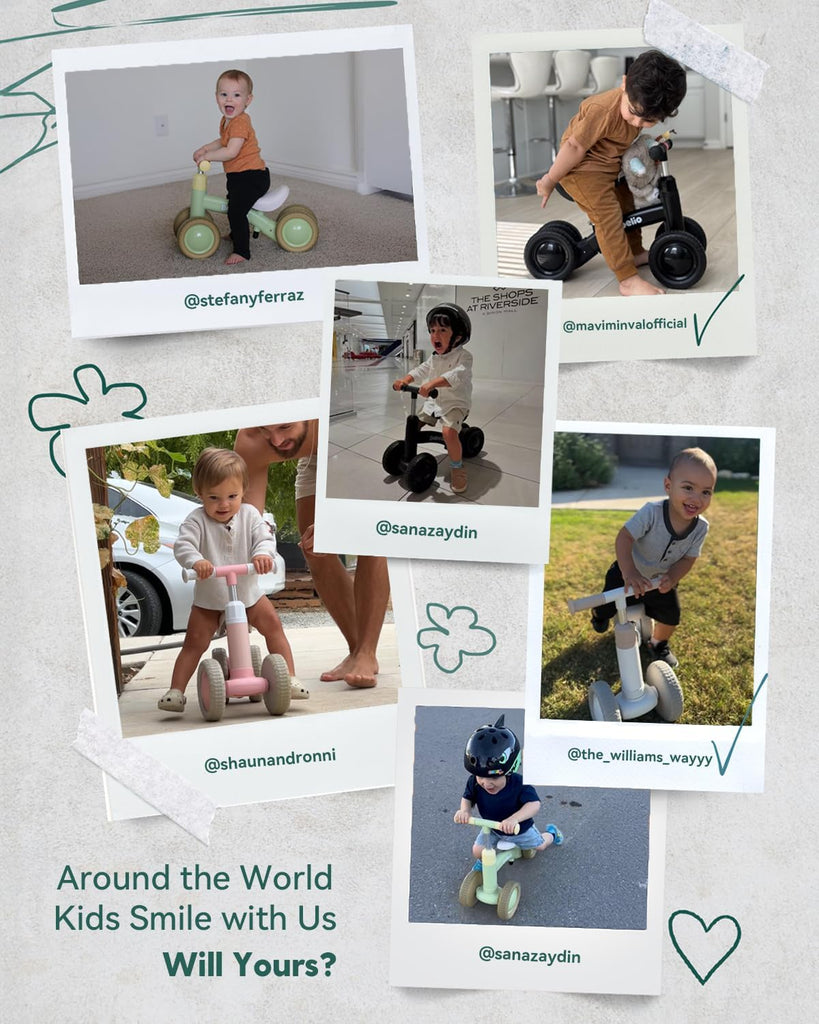 Baby Balance Bike for 1 Year Old, Adjustable Seat & 4 Wheels, Green