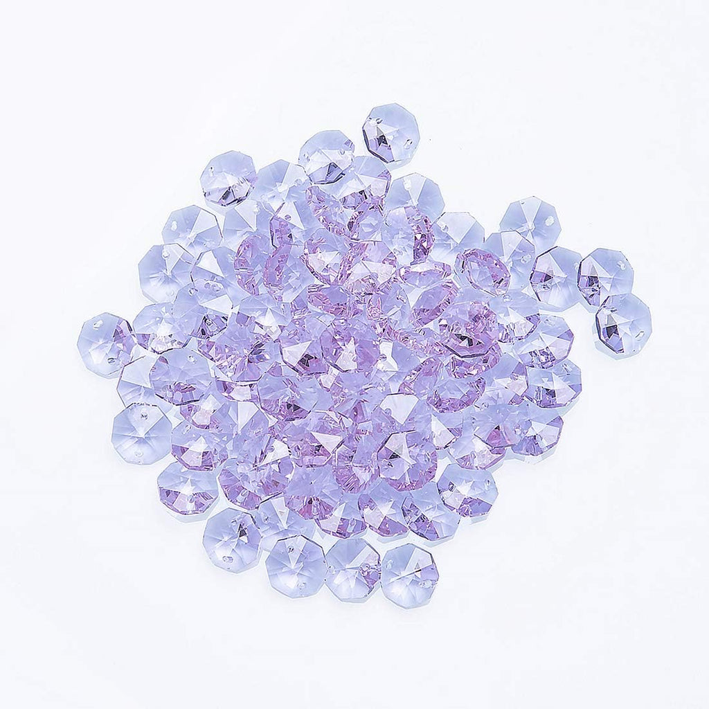 Light Purple Crystal 14mm Octagon Beads, Glass Curtain Drop Suncatchers, Crystal Garland Parts Pack of 100
