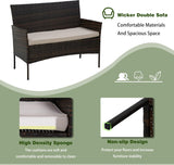 4 Pieces Patio Furniture Set Rattan Outside Furniture Wicker Sofa Garden Conversation Sets with Soft Cushion and Glass