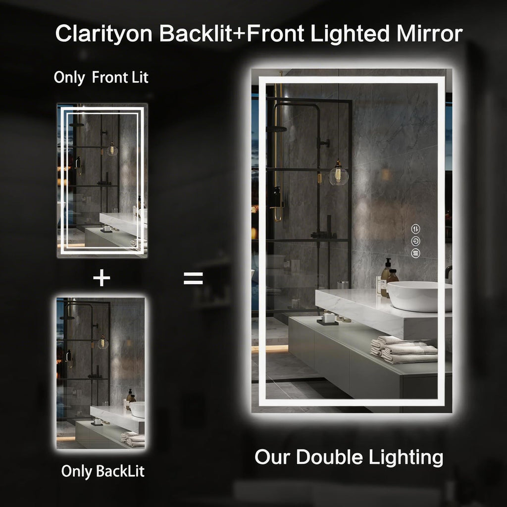 60"x 36" LED Bathroom Mirror with Lights, Backlit + Front Lit Vanity Mirror