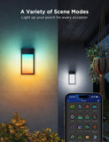 Outdoor Wall Light, 2 Pack, 1500LM Smart RGBIC Porch Lights Outdoor with 45 Scene Modes